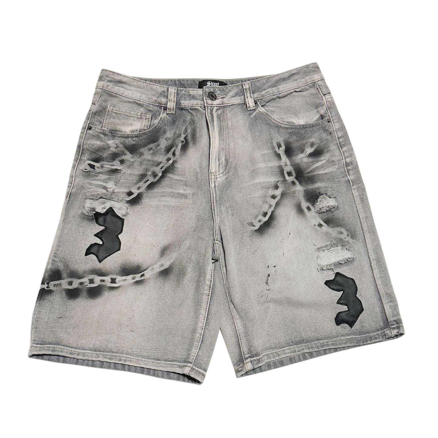 Street Cvltvr3 “Chained Shadows” Denim Shorts