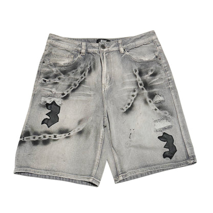 Street Cvltvr3 “Chained Shadows” Denim Shorts