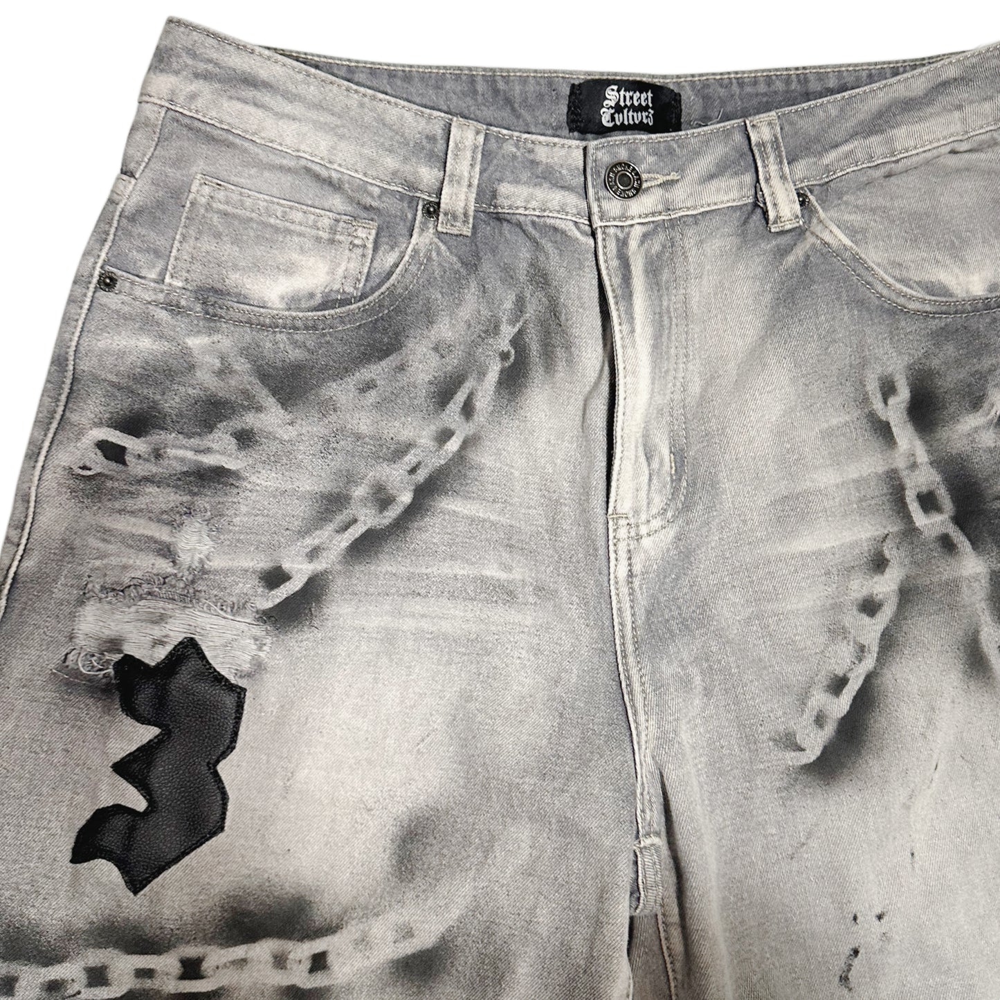 Street Cvltvr3 “Chained Shadows” Denim Shorts